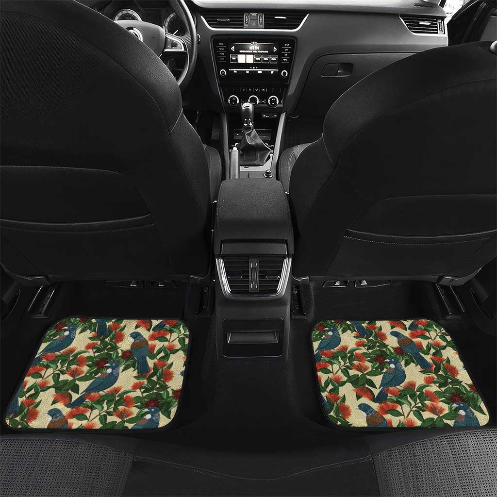 New Zealand Christmas Car Mats Romantic Tui Birds on Pohutukawa - Ivory - Polynesian Pride