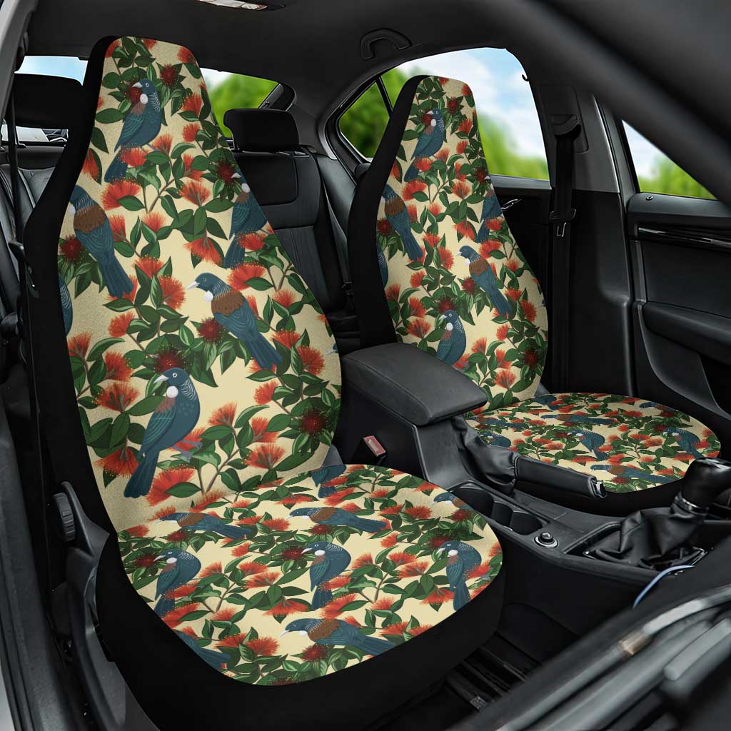 New Zealand Christmas Car Seat Cover Romantic Tui Birds on Pohutukawa - Ivory - Polynesian Pride