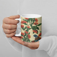 New Zealand Christmas Ceramic Mug Romantic Tui Birds on Pohutukawa - Ivory - Polynesian Pride