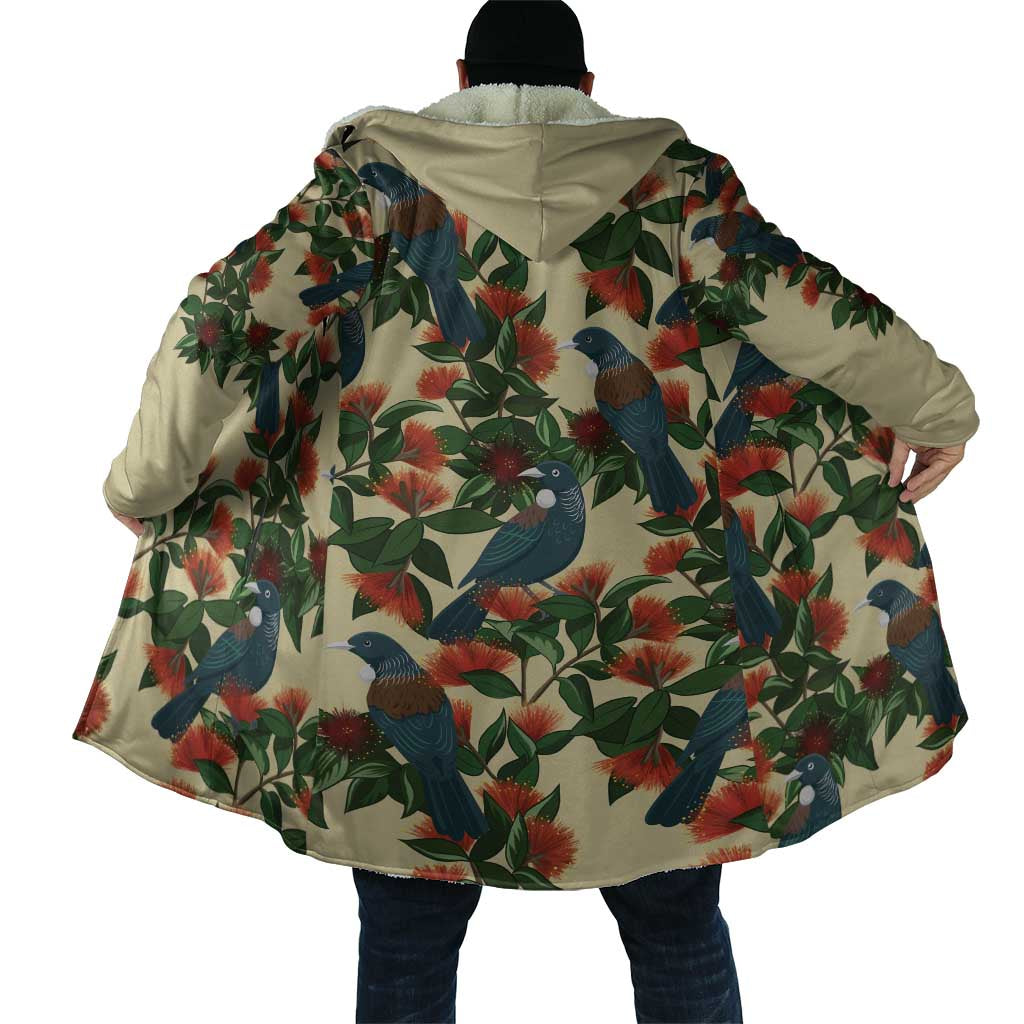 New Zealand Christmas Cloak Romantic Tui Birds on Pohutukawa - Ivory - Polynesian Pride