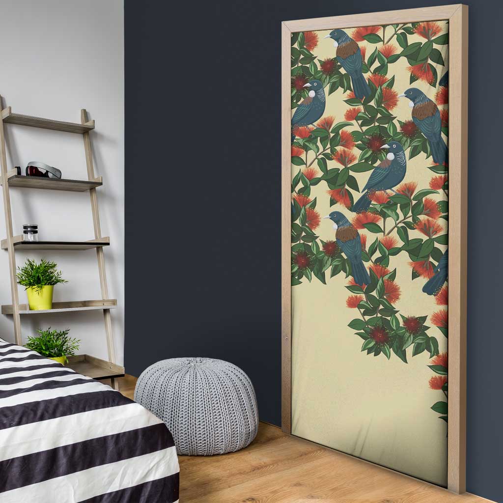 New Zealand Christmas Door Cover Romantic Tui Birds on Pohutukawa - Ivory - Polynesian Pride