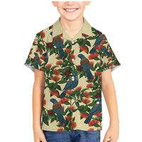 New Zealand Christmas Family Matching Mermaid Dress and Hawaiian Shirt Romantic Tui Birds on Pohutukawa - Ivory - Polynesian Pride