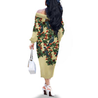 New Zealand Christmas Family Matching Off The Shoulder Long Sleeve Dress and Hawaiian Shirt Romantic Tui Birds on Pohutukawa - Ivory - Polynesian Pride