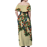 New Zealand Christmas Family Matching Off Shoulder Maxi Dress and Hawaiian Shirt Romantic Tui Birds on Pohutukawa - Ivory - Polynesian Pride