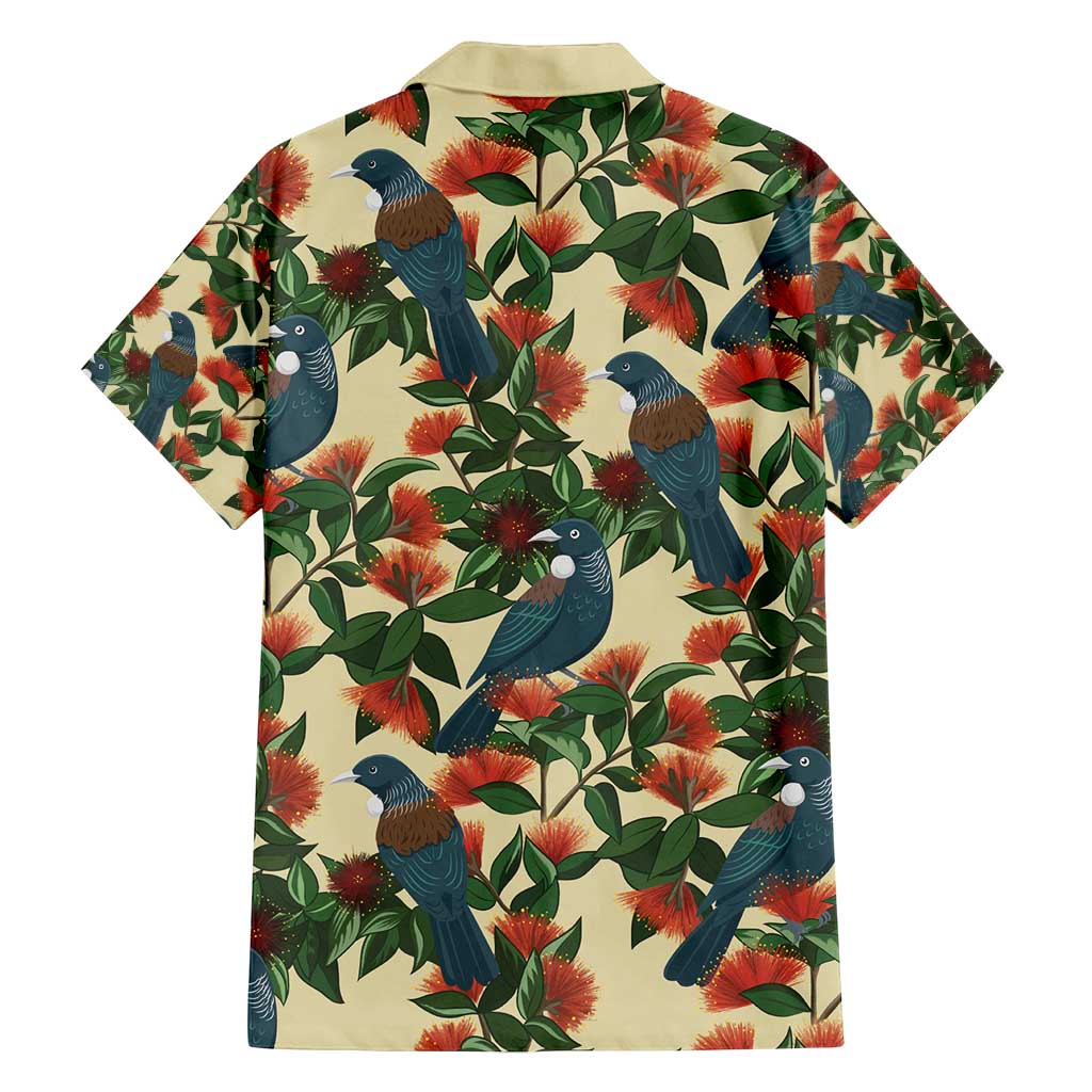 New Zealand Christmas Family Matching Puletasi and Hawaiian Shirt Romantic Tui Birds on Pohutukawa - Ivory - Polynesian Pride