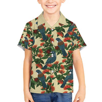 New Zealand Christmas Family Matching Puletasi and Hawaiian Shirt Romantic Tui Birds on Pohutukawa - Ivory - Polynesian Pride