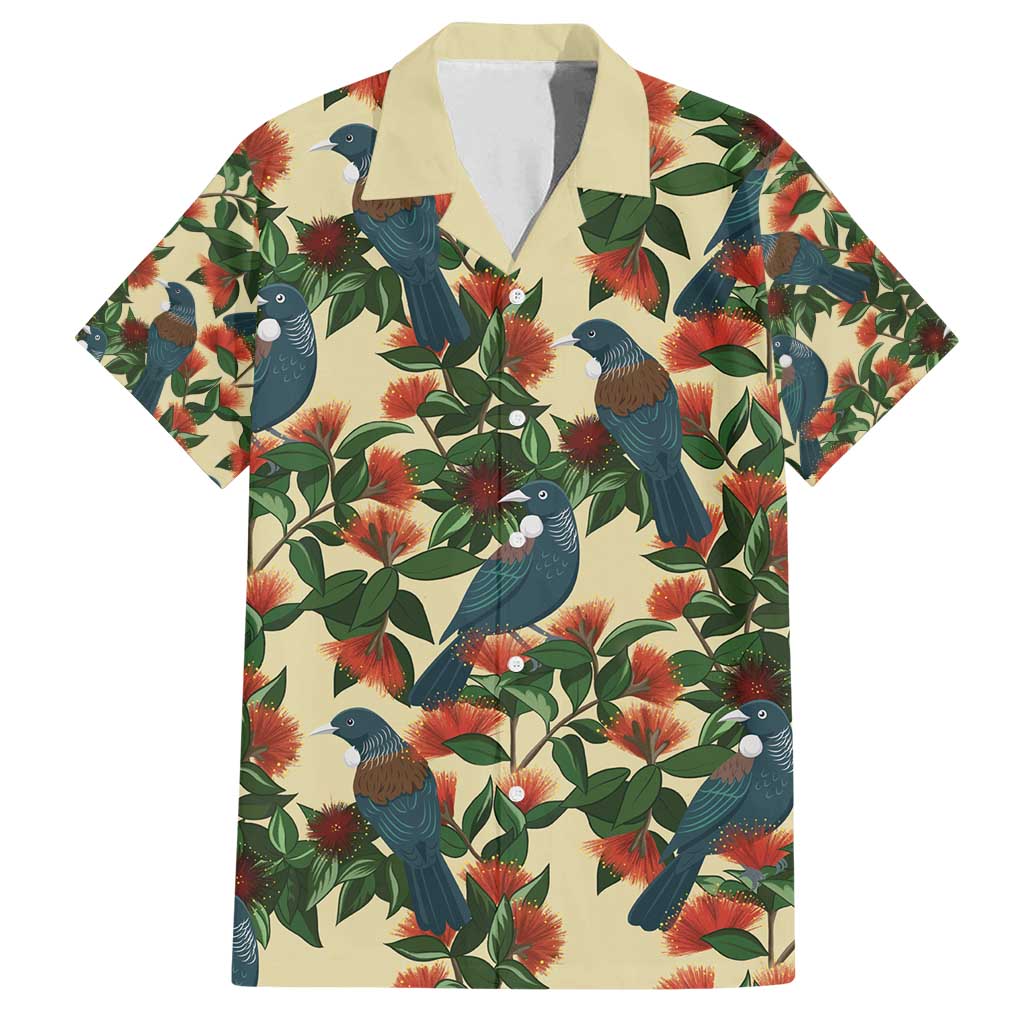 New Zealand Christmas Family Matching Tank Maxi Dress and Hawaiian Shirt Romantic Tui Birds on Pohutukawa - Ivory - Polynesian Pride