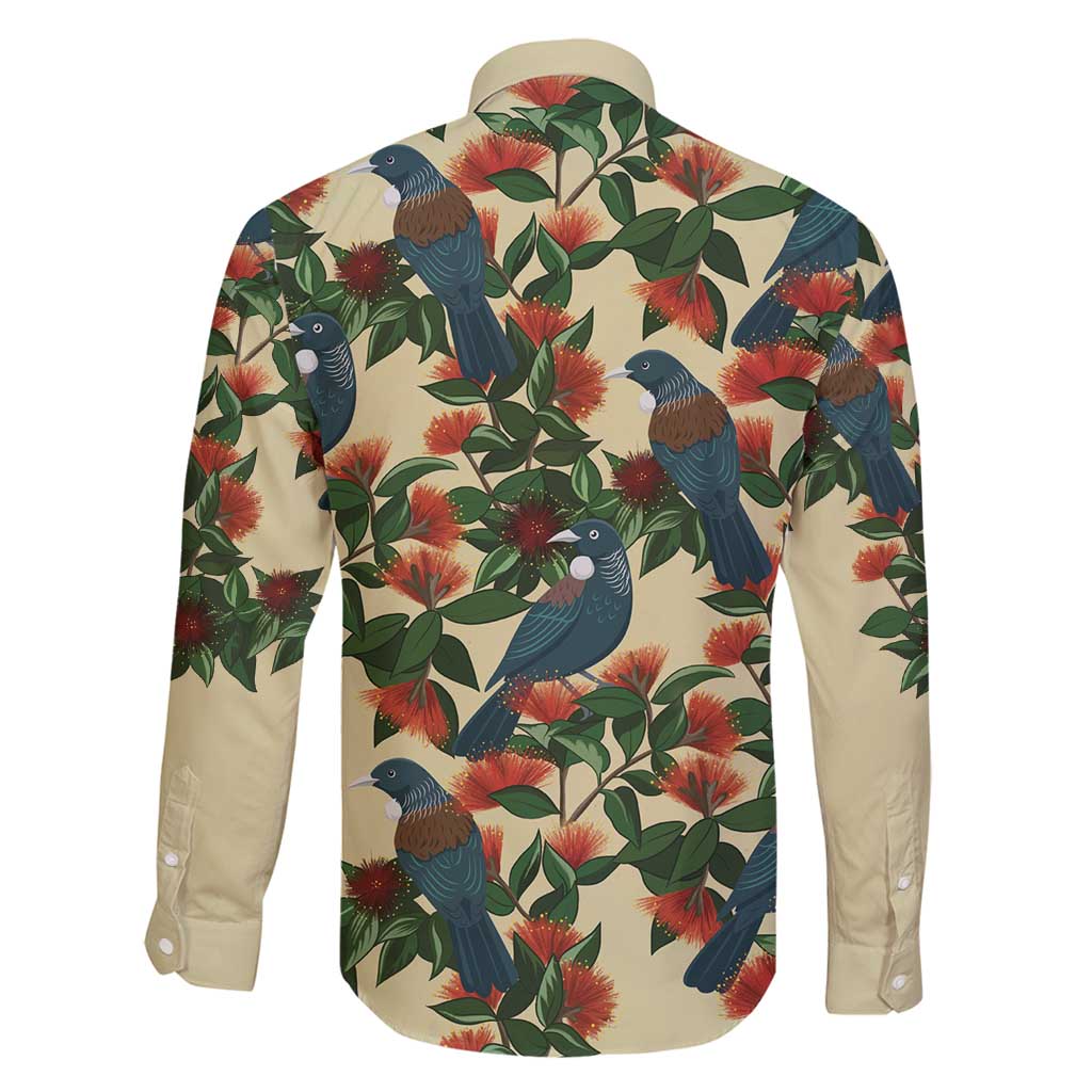 New Zealand Christmas Family Matching Tank Maxi Dress and Hawaiian Shirt Romantic Tui Birds on Pohutukawa - Ivory - Polynesian Pride