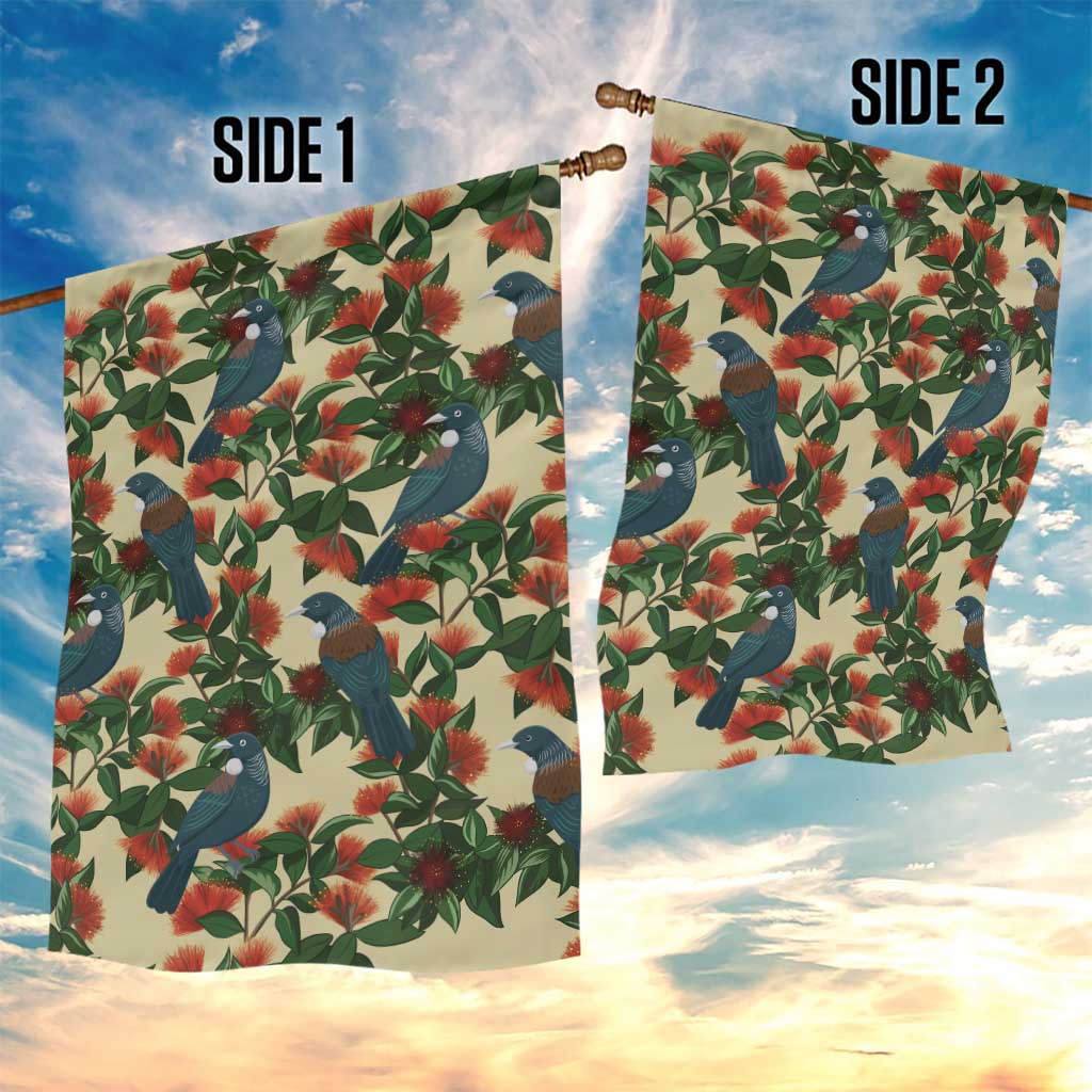 New Zealand Christmas Garden Flag Romantic Tui Birds on Pohutukawa - Ivory - Polynesian Pride
