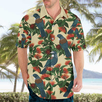 New Zealand Christmas Hawaiian Shirt Romantic Tui Birds on Pohutukawa - Ivory - Polynesian Pride