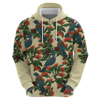 New Zealand Christmas Hoodie Romantic Tui Birds on Pohutukawa - Ivory - Polynesian Pride