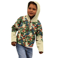 New Zealand Christmas Kid Hoodie Romantic Tui Birds on Pohutukawa - Ivory - Polynesian Pride