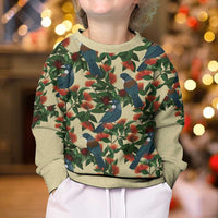 New Zealand Christmas Kid Ugly Christmas Sweater Romantic Tui Birds on Pohutukawa - Ivory - Polynesian Pride