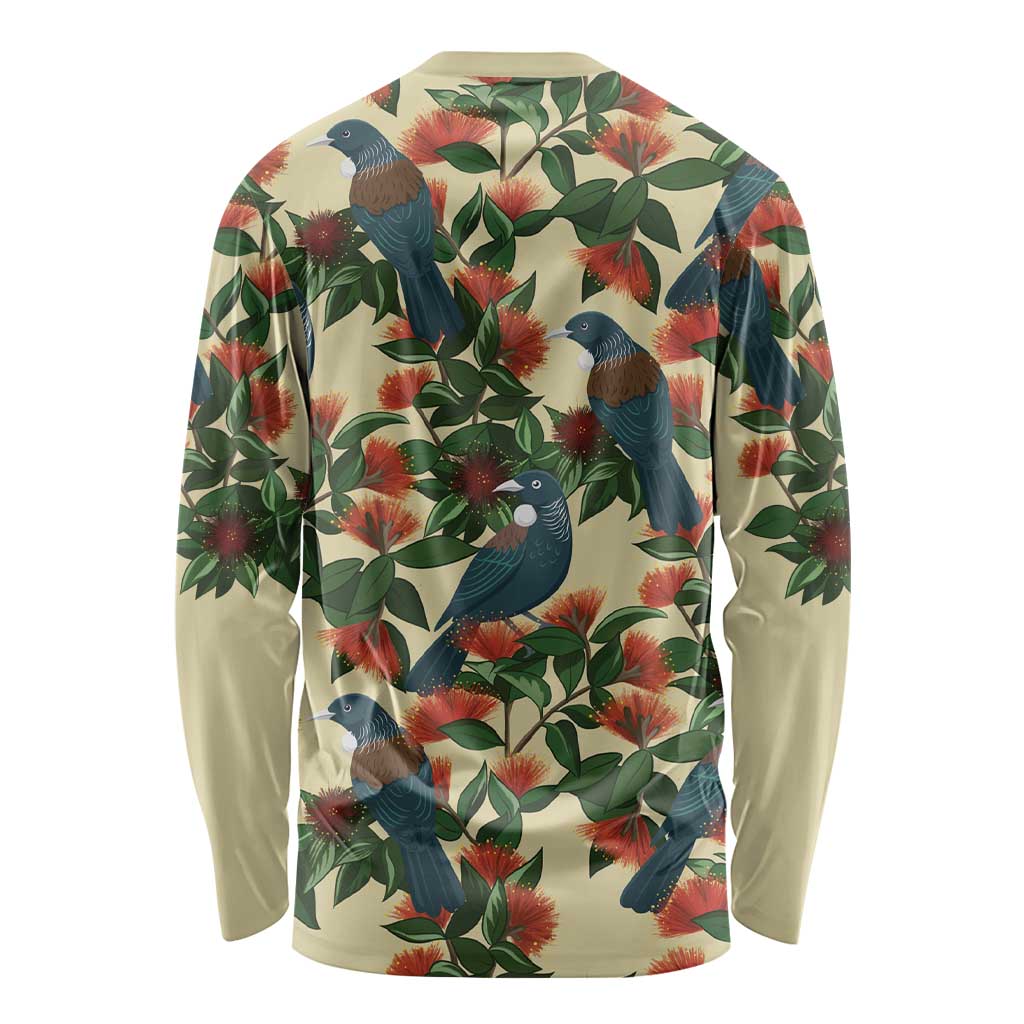 New Zealand Christmas Long Sleeve Shirt Romantic Tui Birds on Pohutukawa - Ivory - Polynesian Pride