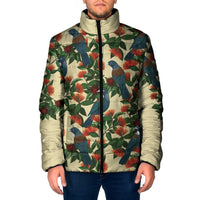 New Zealand Christmas Padded Jacket Romantic Tui Birds on Pohutukawa - Ivory - Polynesian Pride
