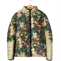 New Zealand Christmas Padded Jacket Romantic Tui Birds on Pohutukawa - Ivory - Polynesian Pride