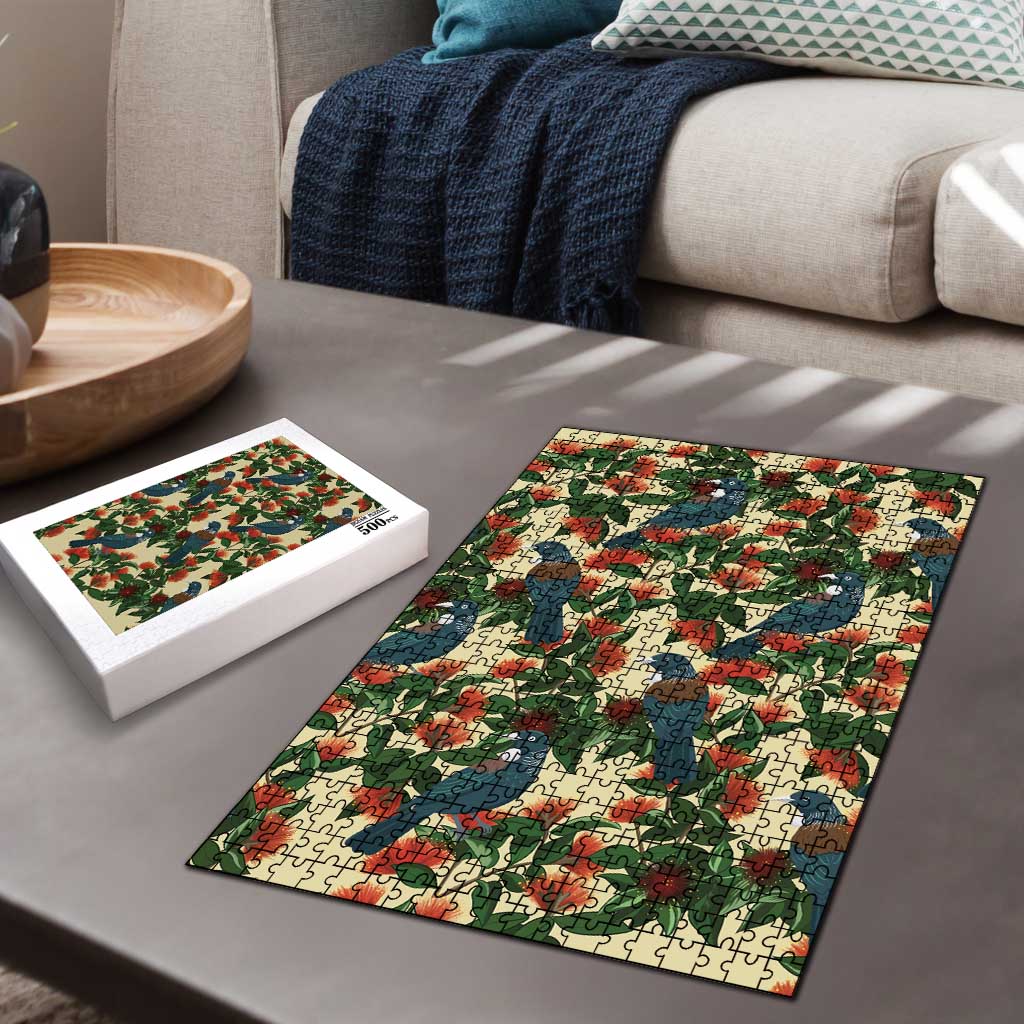 New Zealand Christmas Puzzle Romantic Tui Birds on Pohutukawa - Ivory - Polynesian Pride