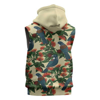 New Zealand Christmas Sleeveless Zip Hoodie Romantic Tui Birds on Pohutukawa - Ivory - Polynesian Pride