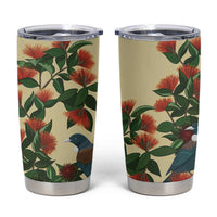 New Zealand Christmas Tumbler Cup Romantic Tui Birds on Pohutukawa - Ivory - Polynesian Pride