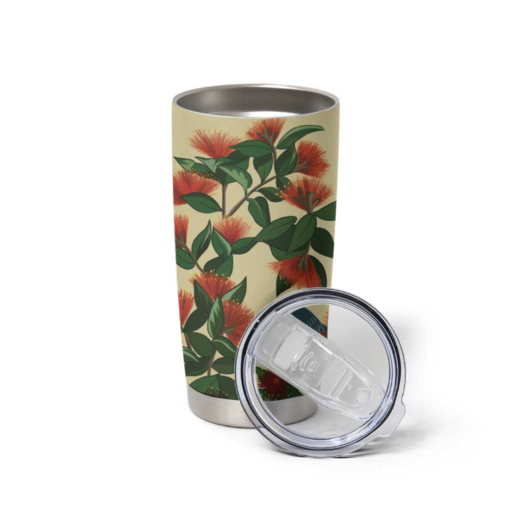 New Zealand Christmas Tumbler Cup Romantic Tui Birds on Pohutukawa - Ivory - Polynesian Pride