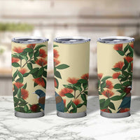 New Zealand Christmas Tumbler Cup Romantic Tui Birds on Pohutukawa - Ivory - Polynesian Pride