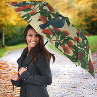 New Zealand Christmas Umbrella Romantic Tui Birds on Pohutukawa - Ivory - Polynesian Pride