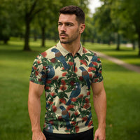 New Zealand Christmas Zipper Polo Shirt Romantic Tui Birds on Pohutukawa - Ivory - Polynesian Pride