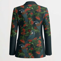 New Zealand Christmas Blazer Romantic Tui Birds on Pohutukawa - Cobalt - Polynesian Pride