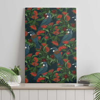 New Zealand Christmas Canvas Wall Art Romantic Tui Birds on Pohutukawa - Cobalt - Polynesian Pride