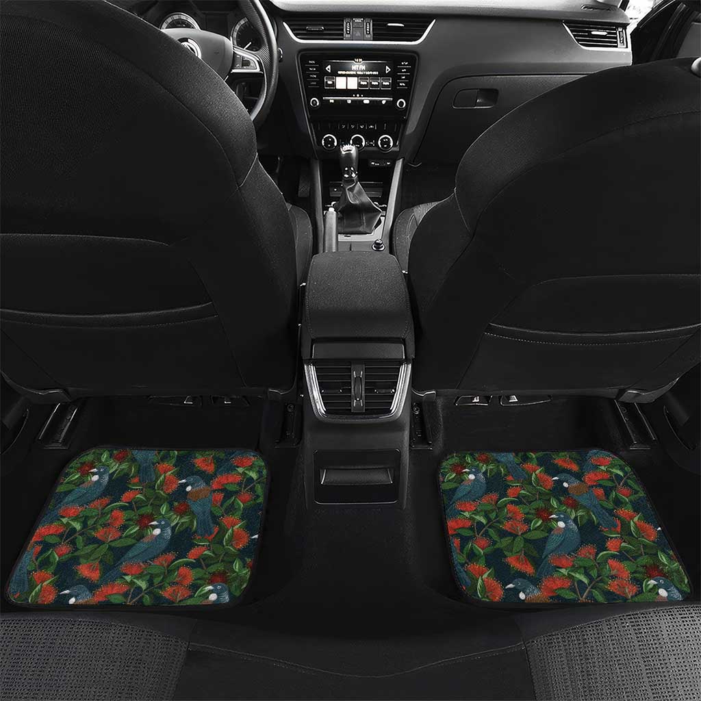 New Zealand Christmas Car Mats Romantic Tui Birds on Pohutukawa - Cobalt - Polynesian Pride