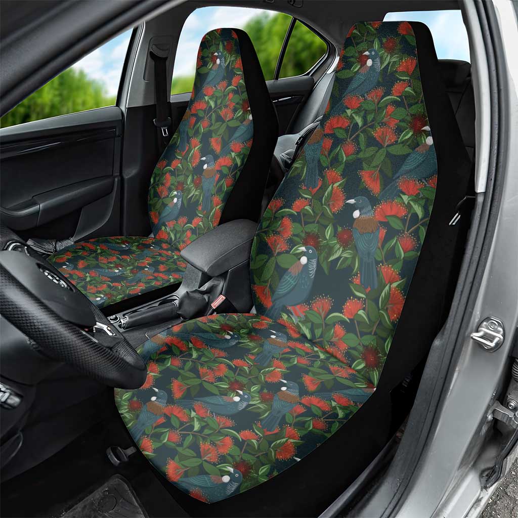 New Zealand Christmas Car Seat Cover Romantic Tui Birds on Pohutukawa - Cobalt - Polynesian Pride