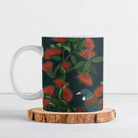 New Zealand Christmas Ceramic Mug Romantic Tui Birds on Pohutukawa - Cobalt - Polynesian Pride