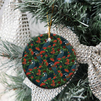 New Zealand Christmas Ceramic Ornament Romantic Tui Birds on Pohutukawa - Cobalt - Polynesian Pride