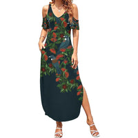 New Zealand Christmas Family Matching Summer Maxi Dress and Hawaiian Shirt Romantic Tui Birds on Pohutukawa - Cobalt - Polynesian Pride