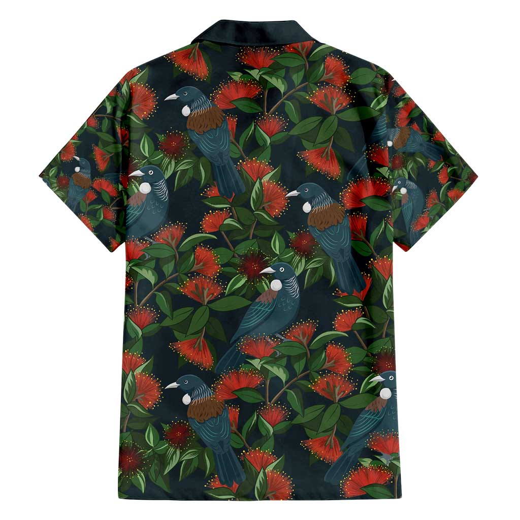 New Zealand Christmas Family Matching Tank Maxi Dress and Hawaiian Shirt Romantic Tui Birds on Pohutukawa - Cobalt - Polynesian Pride