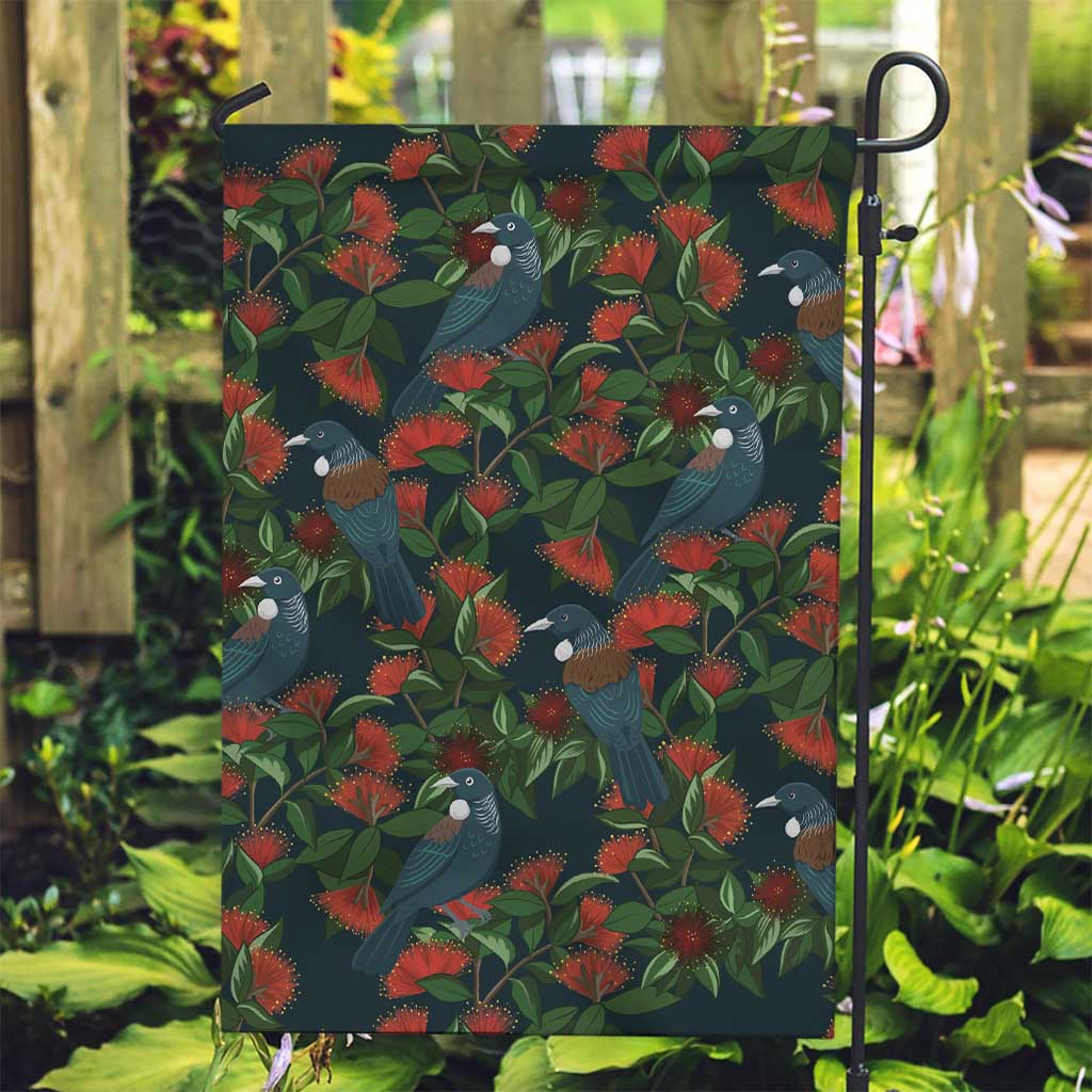 New Zealand Christmas Garden Flag Romantic Tui Birds on Pohutukawa - Cobalt - Polynesian Pride