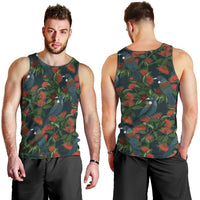 New Zealand Christmas Men Tank Top Romantic Tui Birds on Pohutukawa - Cobalt - Polynesian Pride