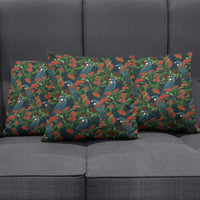 New Zealand Christmas Pillow Cover Romantic Tui Birds on Pohutukawa - Cobalt - Polynesian Pride
