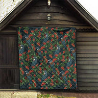 New Zealand Christmas Quilt Romantic Tui Birds on Pohutukawa - Cobalt - Polynesian Pride
