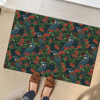 New Zealand Christmas Rubber Doormat Romantic Tui Birds on Pohutukawa - Cobalt - Polynesian Pride