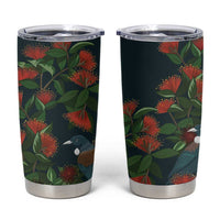 New Zealand Christmas Tumbler Cup Romantic Tui Birds on Pohutukawa - Cobalt - Polynesian Pride