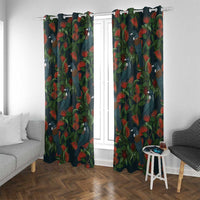 New Zealand Christmas Window Curtain Romantic Tui Birds on Pohutukawa - Cobalt - Polynesian Pride