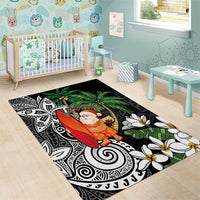 Polynesian Area Rug Tropical Santa - Plumeria Black Vintage