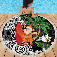 Polynesian Beach Blanket Tropical Santa - Plumeria Black Vintage