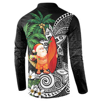 Polynesian Button Sweatshirt Tropical Santa - Plumeria Black Vintage