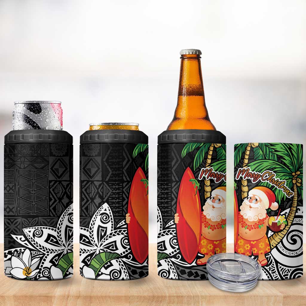 Polynesian 4 in 1 Can Cooler Tumbler Tropical Santa - Plumeria Black Vintage