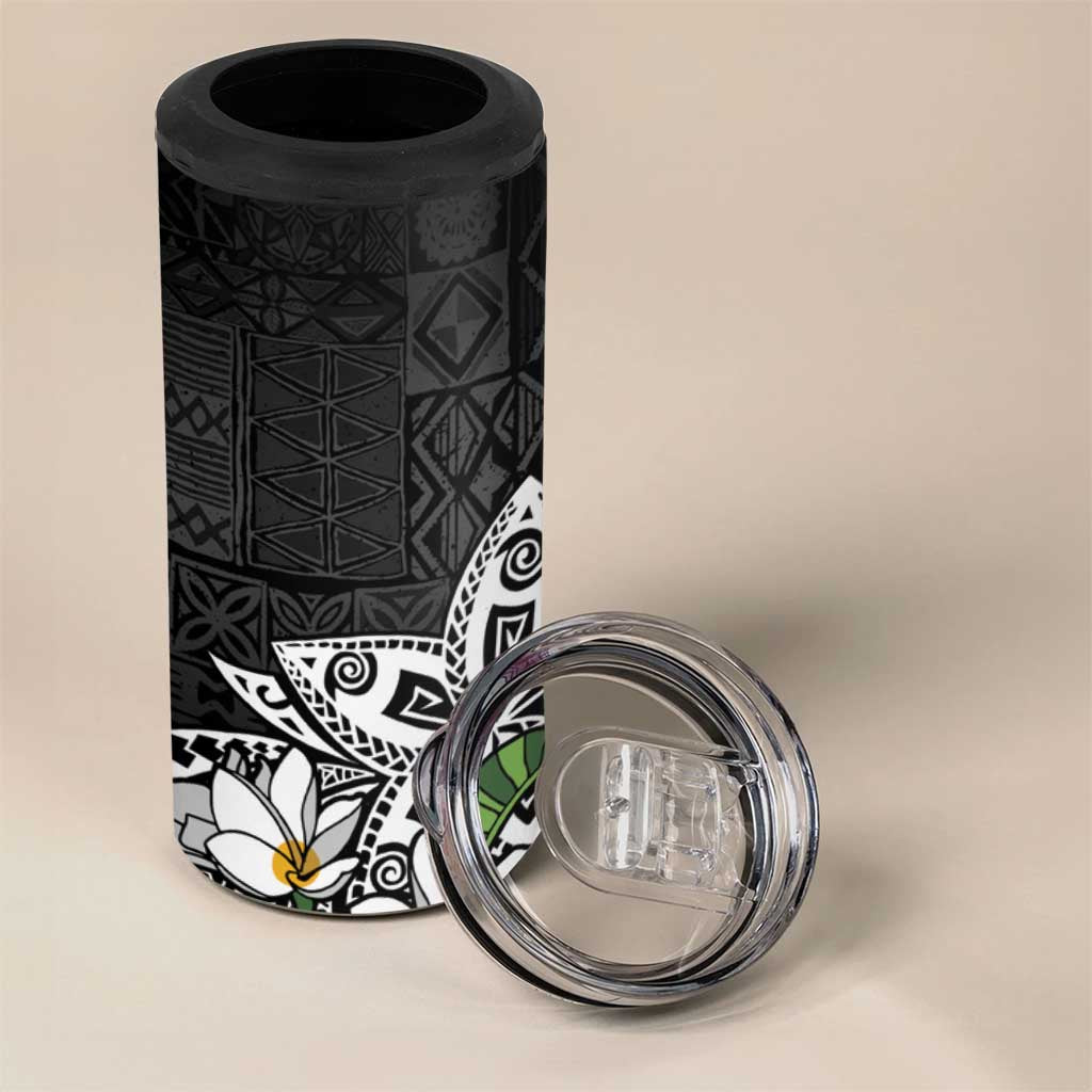 Polynesian 4 in 1 Can Cooler Tumbler Tropical Santa - Plumeria Black Vintage