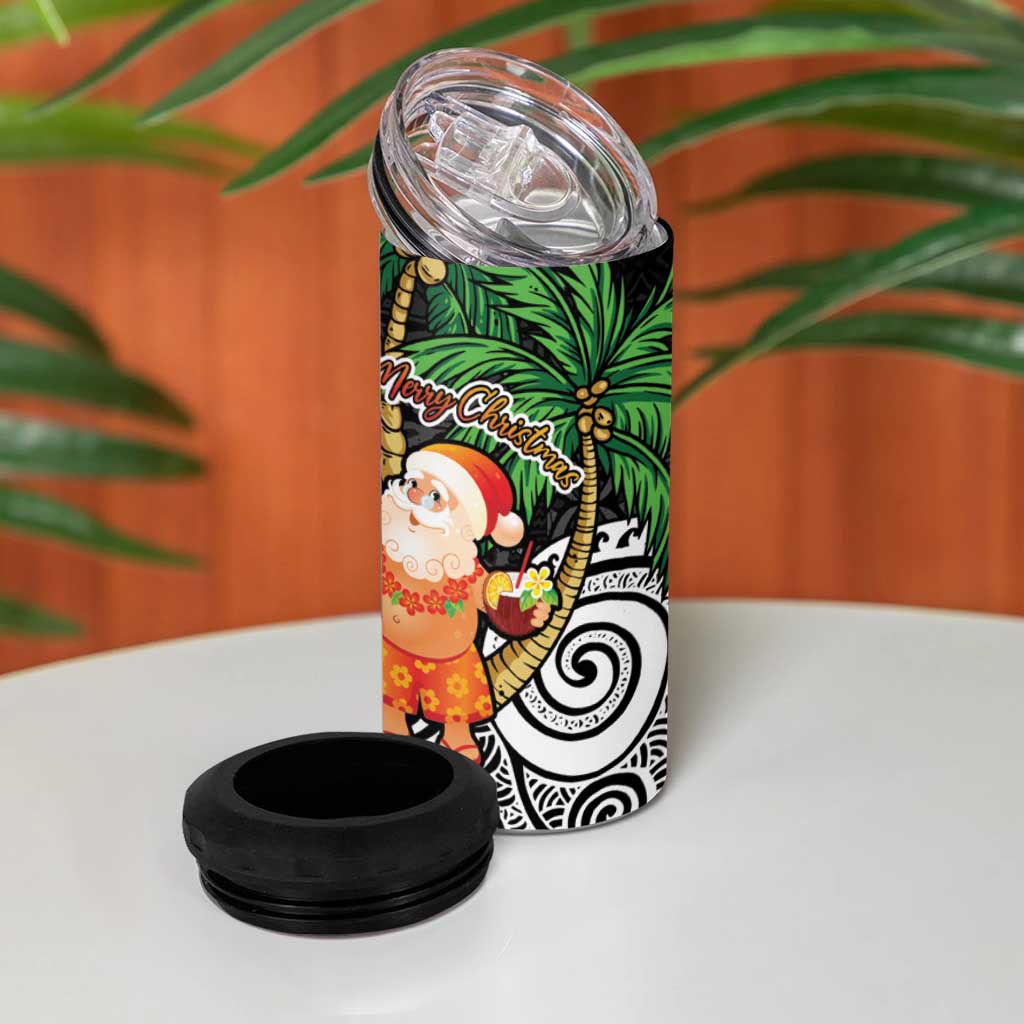 Polynesian 4 in 1 Can Cooler Tumbler Tropical Santa - Plumeria Black Vintage