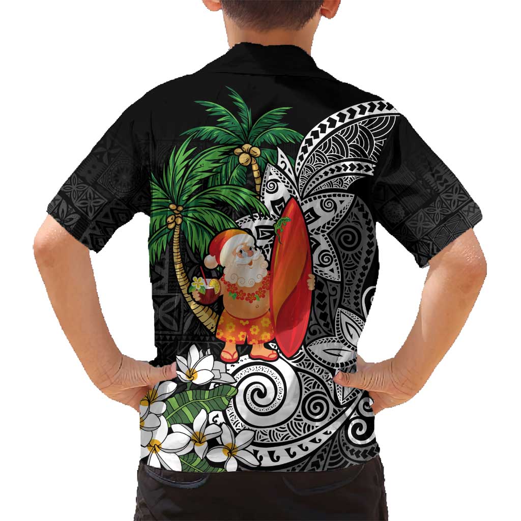 Polynesian Family Matching Long Sleeve Bodycon Dress and Hawaiian Shirt Tropical Santa - Plumeria Black Vintage LT7 - Polynesian Pride