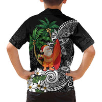 Polynesian Family Matching Long Sleeve Bodycon Dress and Hawaiian Shirt Tropical Santa - Plumeria Black Vintage LT7 - Polynesian Pride